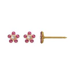 Gold Plated Flower Shaped Earring with Pink and Clear Crystal 18k 5mm No.135