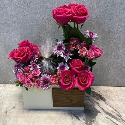Wood Decor and Colorful Flowers with Chocolate with Card Printing Model No.RS81