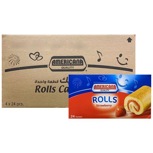 Americana Strawberry Rolls Carton 25g 24Pcs 4Packet 1Carton