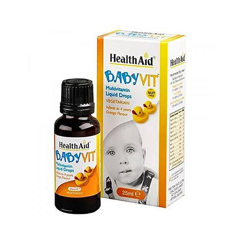 Health Aid Baby Vit Multivitamin Liquid Drops Vegetarian Infants to 4Years Orange Flavor 25ml