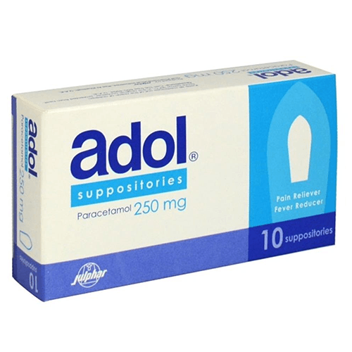Adol Suppositories for Pain Relief and Fever Reduction 250mg 10Suppositories.