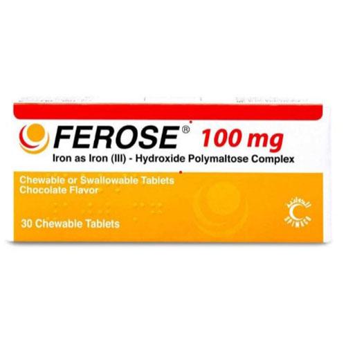 Ferose 100mg Iron Tablets Chocolate Flavor 30Chewable Tablets