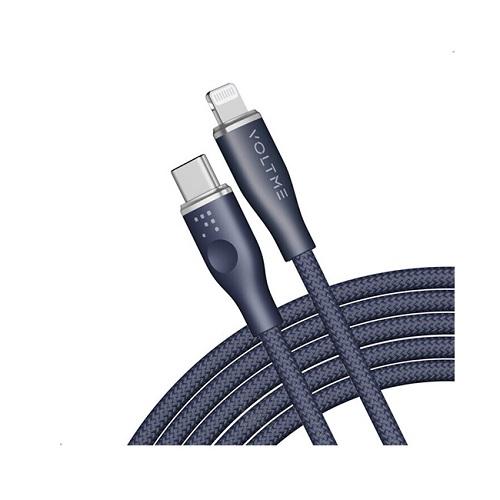 فولتمي كابل باور مزدوج USB Type C موصل 3A لايتنينج 1.2م ازرق رقم.15701