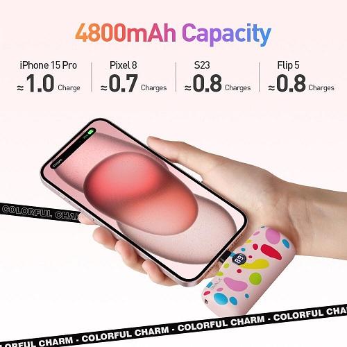 اي ووك لينك مي بلس باور بانك جيب شحن سريع Type C مع شاشة عرض وردى 4800مللي امبير موديل رقم.DBL5000PC-013B