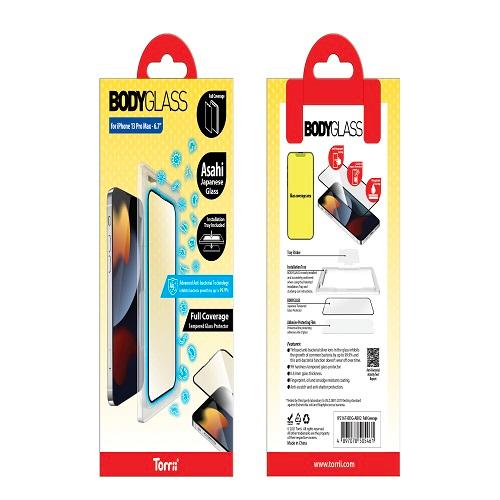 Torrii Bodyglass Screen Protector Anti Bacterial Coating Full Coverage for iPhone 13 Pro Max 6.7 Clear Model No.IP2167-BDG-AB01
