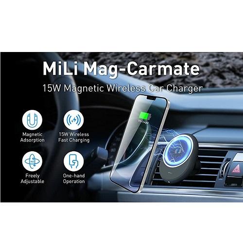 Mili Mag Carmate Magnetic Fast Wireless Charging Car 15W Black Model No.HC-G22
