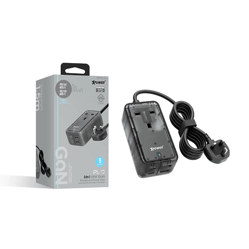 XPower PS1C Power Strip with 5Output 65W Clear Black Model No.7303DH-BK