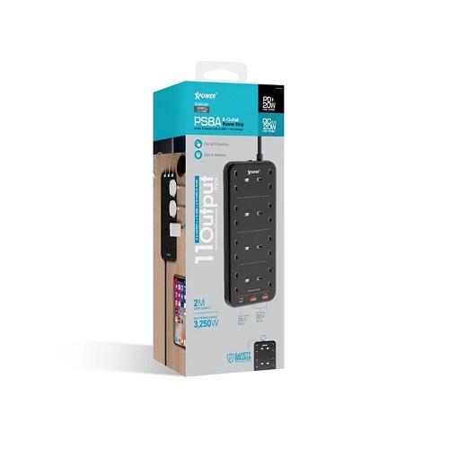 اكس باور بي اس 8ايه مقبس طاقة مع 11منفذ 3250واط اسود موديل رقم.XP-PS8A-BK