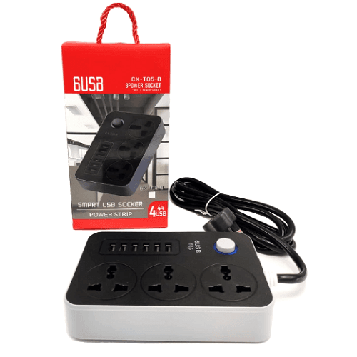 وصلة كهربائية مع 3منافذ طاقة و6منافذ USB طول 2م اسود موديل رقم.AGWC044