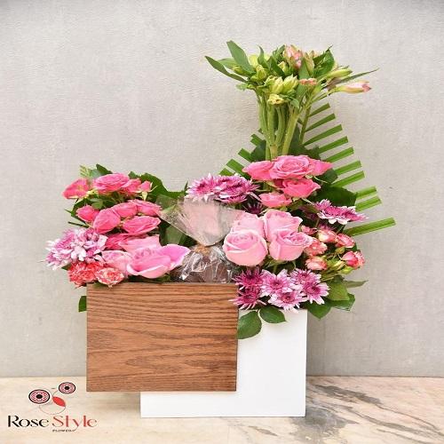 Decorative Wood Square Flowers with Cocoa with Printing Card Model No.RS89