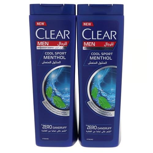 Clear Mens Cool Sport Menthol Anti Dandruff Shampoo 400ml 2Pcs