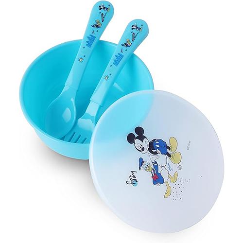 Disney Mickey Mouse Baby Feeding set and Bowl and Spoon and Fork 3Pcs Blue Model No.TRHA1711