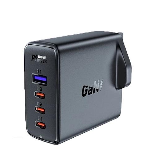 ايس فاست جان A40 مجموعة شاحن سريع 100واط مع 3منافذ Type C ومنفذ USB اسود رقم.15872