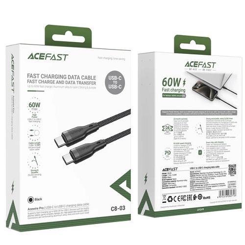 ايس فاست C8-03 كابل بيانات وشاحن Type C الى Type C اسود رقم.15885