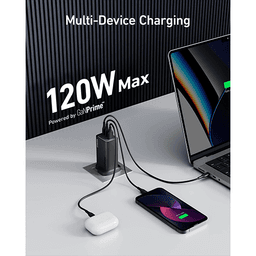 انكر 737 جان برايم شاحن 120واط مزدوج المنافذ Type C ومنفذ USB اسود رقم.14435