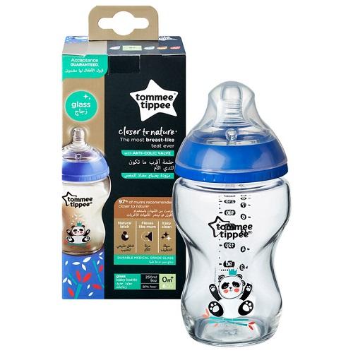 Tommee Tippee Closer to Nature Glass Feeding Bottle 250ml Blue Model No.TT422707