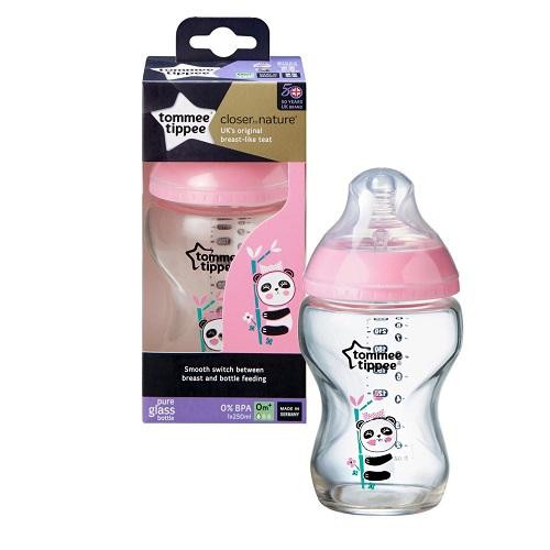 Tommee Tippee Closer to Nature Glass Feeding Bottle 250ml Pink Model No.TT422706