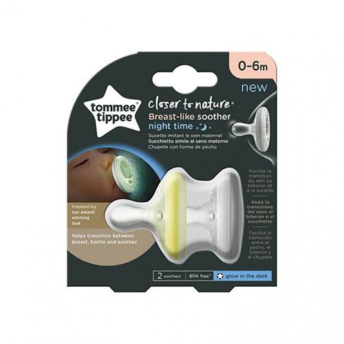 Tommee Tippee Breast Like Soothers Night Time from0to6Months 2Pcs Model No.TT433484