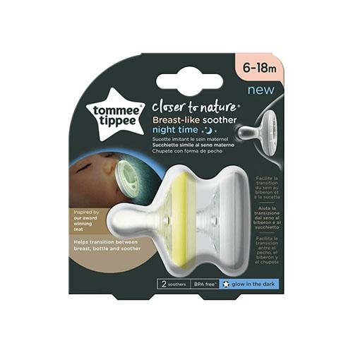 Tommee Tippee Breast Like Soothers Night Time from6to18Months 2Pcs Model No.TT433485