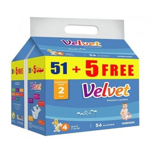 Velvet Baby Diapers Size4 from7to16Kg Maxi 51Diapers+5Free