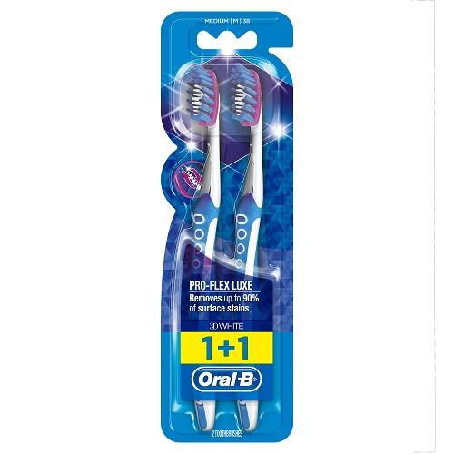 Oral B 3D White Pro Flex Luxe Toothbrush Medium 1+1Free