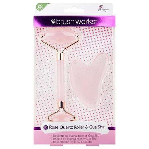 Brushworks Rose Quartz Roller with Gua Sha for Soothing the Eye Area