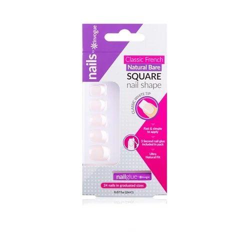 Invogue French Nails Bare Square Transparent 24Pcs 2ml