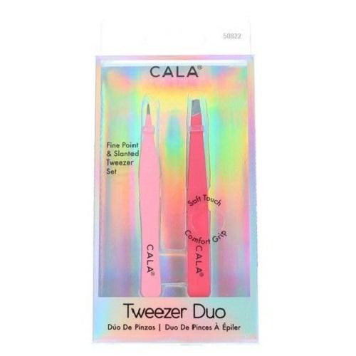 Cala Tweezer Due Fine Point and Slanted Tweezers Set Coral