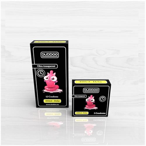 Duddoo Ultra Transparent Condoms Ribbed with Delay 12Pcs