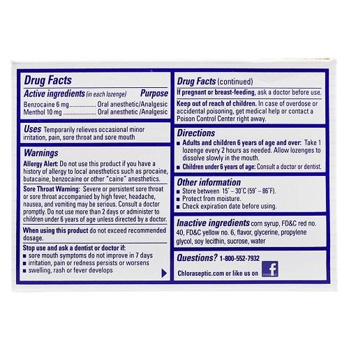 Chloraseptic Relieve Sore Throat Pain Concentrate Honey Lemon Liquid 18Lozenges