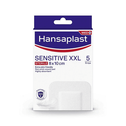 هانزابلاست سينسيتيف XXL شرائط لاصقة للجروح مضادة للماء لطيف للغاية على البشرة 8سم×10سم 5شرائط