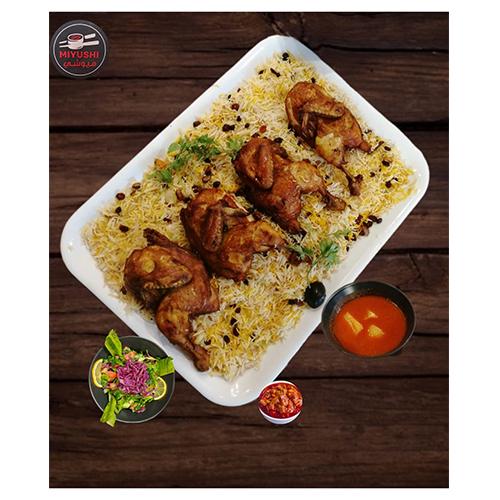 Chicken Majbous with Rice and Maraq and Ma'abooj and Salad Enough for 4Persons