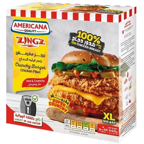 Americana Zingz Chicken Fillet Burger Spicy and Crispy 4Pcs 440g