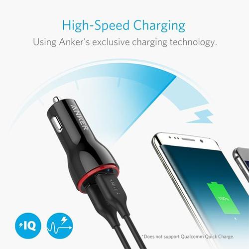 Anker Power Drive Car Charger Dual Port USB Black
