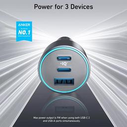 انكر باور فل شاحن سياره منفذين Type C ومنفذ USB بقدره 67واط اسود