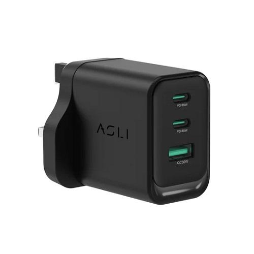 Asli Thundervolt Surge 65W Wall Charger with 2USB C Ports and 1USB Port Black