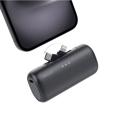 iWalk LinkPod Switch Rotary Portable Power Bank Duel Port Type C and Lightning 15W PD Fast Charging 5000mAh Black