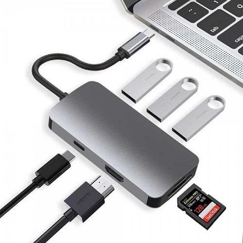 اي ووك استيشن هاب محول 7في1 100واط Type C متعدد المنافذ رمادي