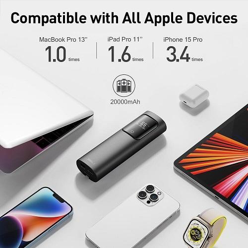 اي ووك باور بنك للكمبيوتر المحمول 20000مللي امبير 65واط مع كابل Type C اسود