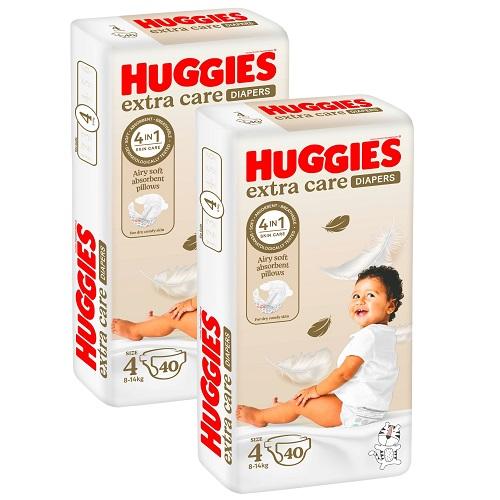 Huggies Baby Diapers Extra Care Size4 From 8 To 14kg 40Diapers 2Pcs
