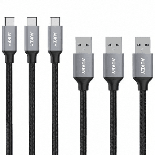 اوكي 3 حزم كابلات USB 3.0 الى Type C من النايلون المضفر1م اسود موديل رقم.CB-CMD1 BK