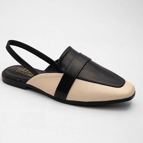  Flat Sandal Leather Black and Beige