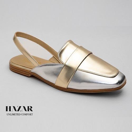  Flat Sandal Leather Gold and Silver