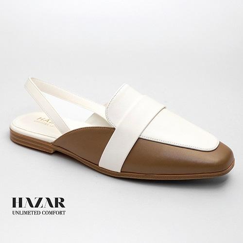  Flat Sandal Leather White and Brown