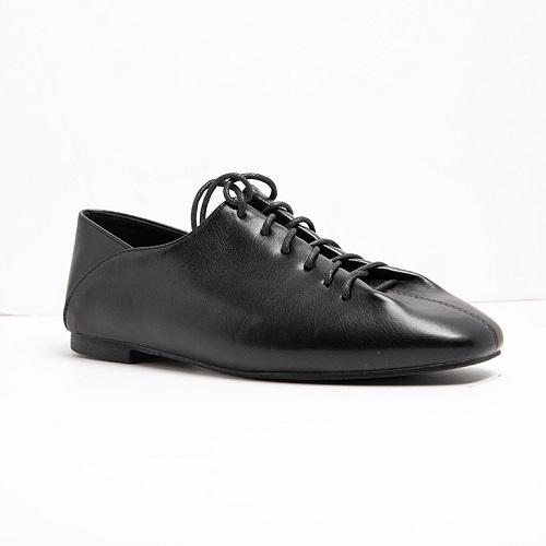 Flat with Rope Tie Leather Black 