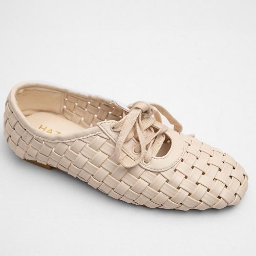 Leather Square Flats Light Beige