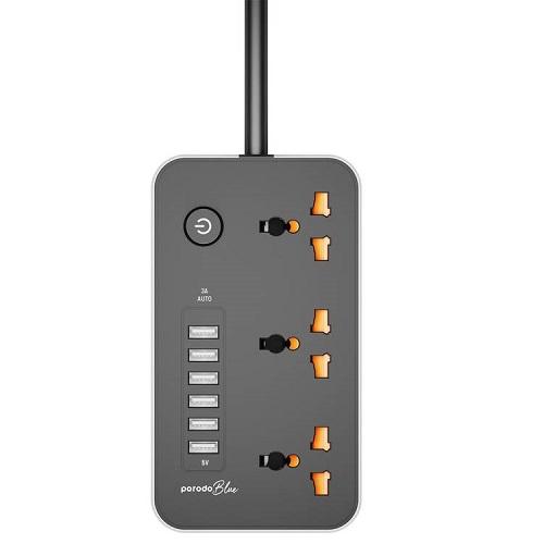 بورودو بلو قابس طاقة متعدد المنافذ 2500واط 5فولت/3امبير 6منافذ USB وكابل 2م اسود