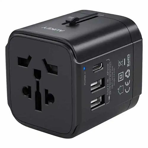اوكي محول سفر عالمي منفذين USB ومنفذ Type C اسود موديل رقم.PATA01