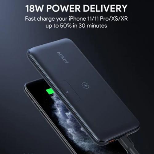 Aukey PowerBank 10000mAh Daul Port Type C PD and USB QC 3.0 18W with Foldable Stand & Wireless Charging Model No.PB-WL02