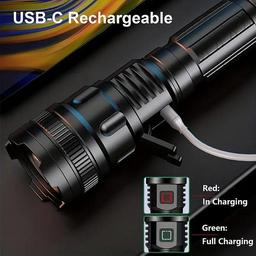 سكاي مصباح LED يدوي  مقاوم للماء بقوة 5000لومن مع مؤشر بطارية USB C